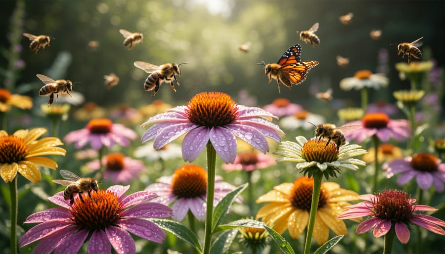 Native butterfly feeding on a flowering plant in a wildlife-friendly garden